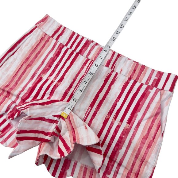 Crown & Ivy Womens Scallop Hem Striped Shorts Size 4 Pink & White Cotton Blend - Picture 6 of 11